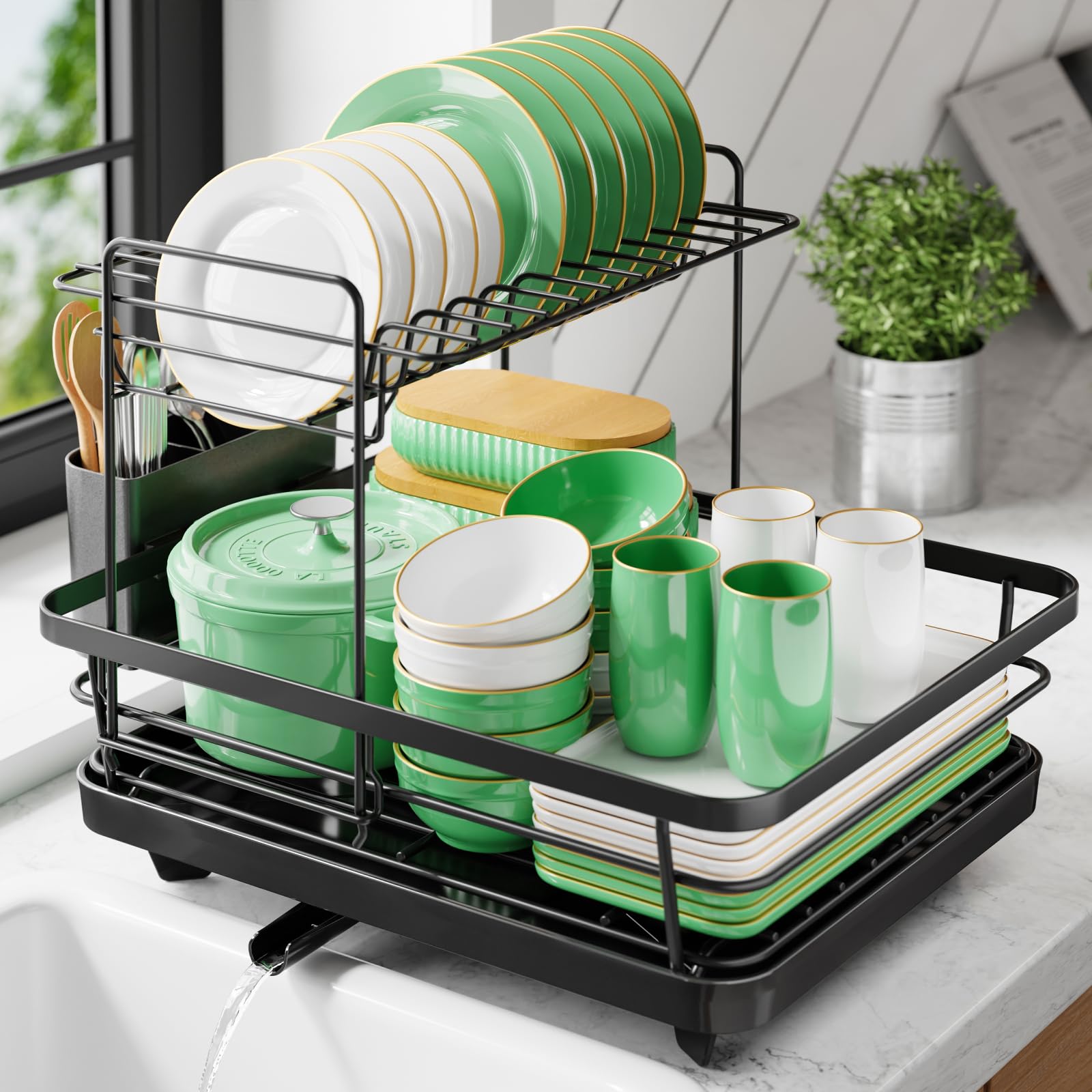 Kitsure 節約型の水切りかご食器乾燥ラック二層