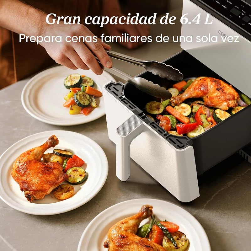 Fritadeira de ar duplo Blaze, fritadeira de ar WIFI 6.4L, 11 em 1, fritadeira sem óleo, mais de 90 receitas na aplicação criadas pelo chef em espanhol, branca, com dupla resistência, CAF-P585S