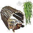 Hamiledyi Extra Large Tortoise Hide Reptile Hiding Cave Turtle Hut Gecko Hideaway Climbing Tunnel Toy Lizard Bendable Wooden Bridge for Adult Bearded Dragon Snake Chameleon Habitat Accessories
