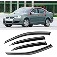 CMVT Auto Window Visor for Volkswagen VW Jetta 2006-2010, Out-Channel Rain Guards Shields Vent Deflector Shade Wind Dark Smoke 2007 2008 2009, Tape-On Outside-Mount, 4PCS