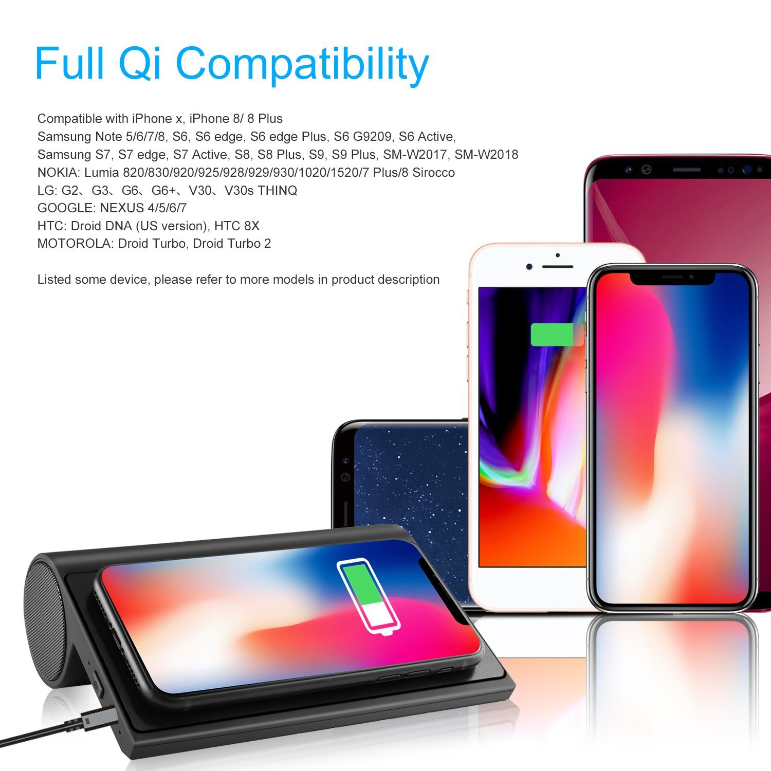 Wireless Charger with Bluetooth Speaker 4.0, 10W Portable Wireless Charger Stand Pad with Speaker for iPhone X/8/8 Plus, Samsung Galaxy Note 8 S9 Plus S8 Plus S7 Edge S6 Edge, LG G6 v30