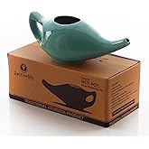 2activelife 225 Ml Water-Ceramic Neti Pot with Handle, Neti Pot Sinus Rinse, Dishwasher Safe,with 5 Sachets of Neti Salt (Turquoise Color)