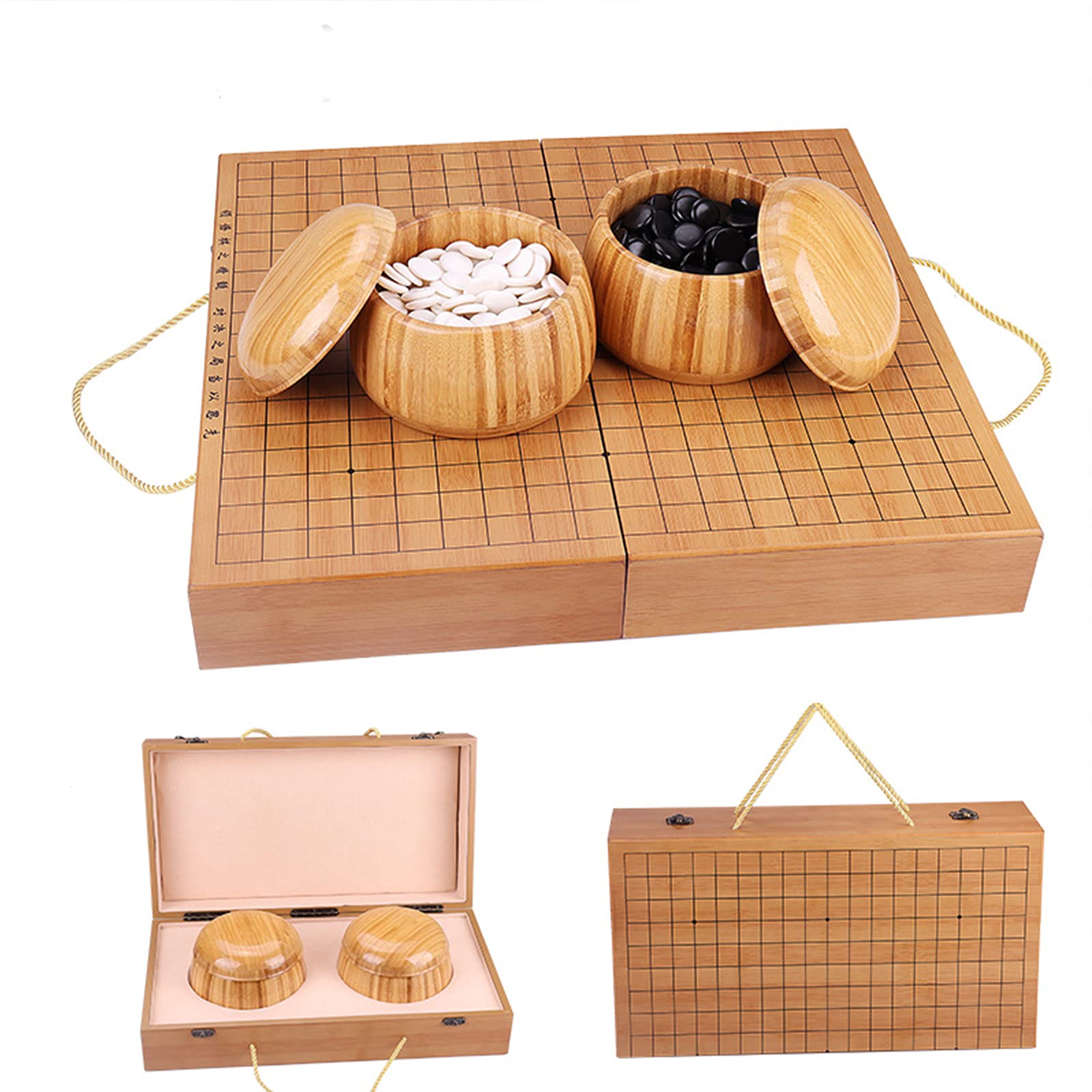 Photo 1 of 19x19 / Go Game SetHigh Grade Gift Box Board with Single Convex Melamine Stones and Bamboo Bowls Set
