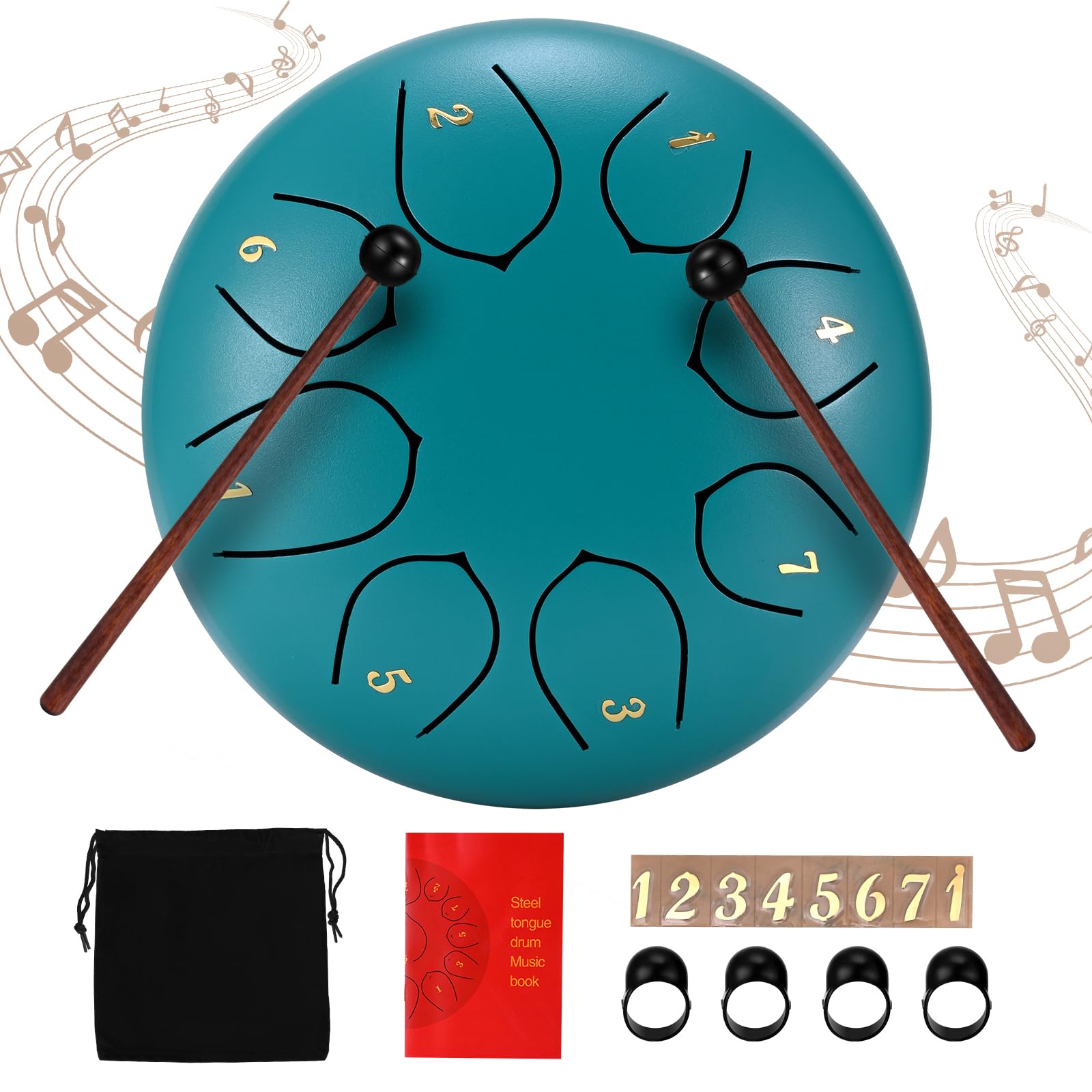 Rain Drum for Outside Garden,6 Inch 8 Notes Steel Tongue Drum Instrument Steel Drum Set with Drumsticks,Stand Meditation Yoga Musical Education,Best Gift for Adult& Kids(Lake Blue)