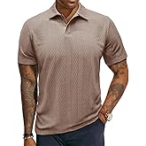 Mens Short Sleeve Polo Shirts Casual Reglar Fit Knit Textured Stretchy Golf T-Shirts