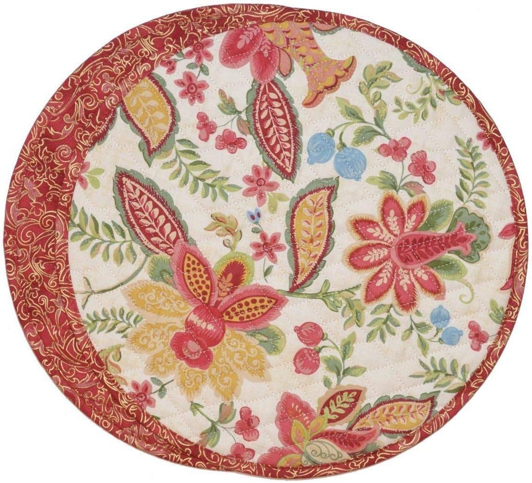Sweet Pea Linens Quilted Cream Floral Print & Mauve Charger-Center Round Placemat