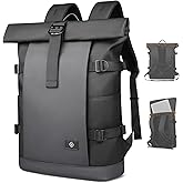 Rolltop Backpack, Expandable Travel Laptop Backpack for Men Women,15.6 Inch Casual Daypack with Computer Compartment,19-28L Water-Resistant Business Backpack Bag for Commute Work College-Grey