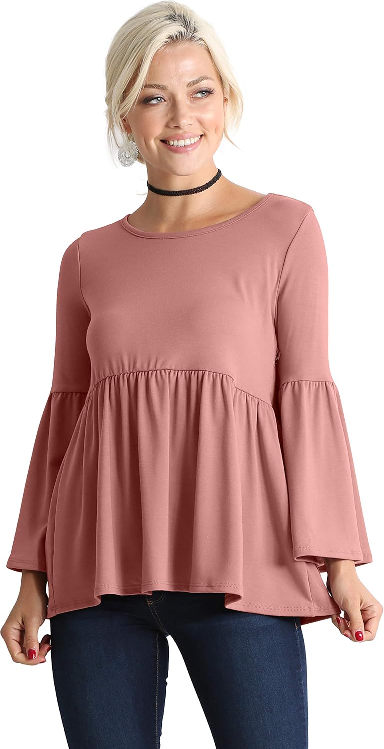 Plus Size Long Sleeve Pink Shirts Plus Size Pink Bell Ruffle Sleeve