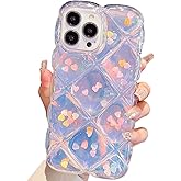 Qokey Compatible with iPhone 16 Case 6.1",Cute Laser Gradual Bling Love Heart Glitter Clear+Translucent Card Soft Wave Frame Anti-Falling 3D Thick Shockproof Phone Cover(for 16 6.1")