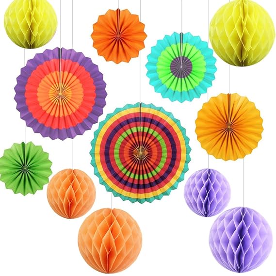 Fiesta-Sortiment Party-Dekoration aus Papier, bunt, Wabenbälle, zum Aufhängen, Seidenpapier, Dekoration für Geburtstag, Hochz