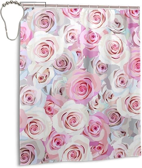 Amazon Co Jp シャワーカーテン フラットデザイン バラの花 バスカーテン 浴室カーテン 目隠しカーテン 間仕切りカーテン リング付け 不透明 取り付け簡単 防水 防カビ 雑貨 清潔感 速乾 洗面所 おしゃれ 152 1cm ホーム キッチン