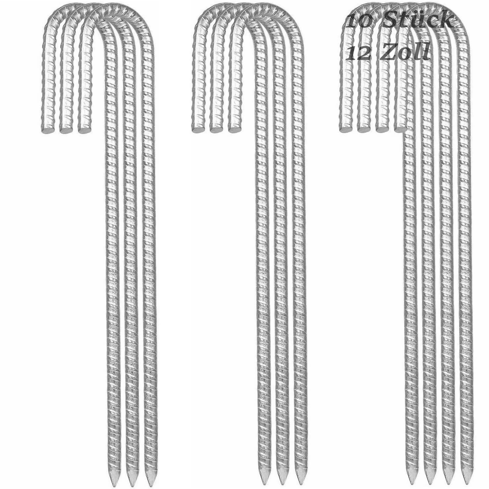 ZEONHEI 10 PCS 12 Inch Galvanised Ground Anchors, Galvanised Steel Ground Stakes, J Hooks Tent Pegs Garden Pegs, J-Hooks with Chisel Tips for Trampoline Tents, Canopies, Swing