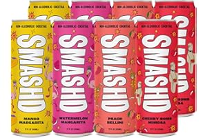 SMASHD Mocktails Beverage with Flavored Sparkling Water | No Artificial Flavors, Caffeine-Free, with electrolytes, Low Calories & Organic Sugar | Variety Pack 12 Oz (Party All Day, 8 Pack)