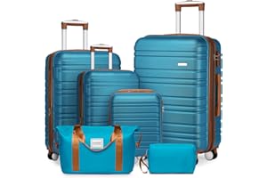 LARVENDER Luggage Sets 6 Piece, Expandable Hardside Carry on Suitcase Set with Spinner Wheels, Lightweight Rolling Luggage for Men and Women with TSA Lock, Blue