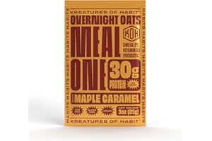 Kreatures of Habit Meal One | Overnight & Instant Superfood Protein Meal Replacement | Gluten Free, Dairy Free, 30g of Plant Based Protein, With No Added Sugar | Maple Caramel | Pack of 7