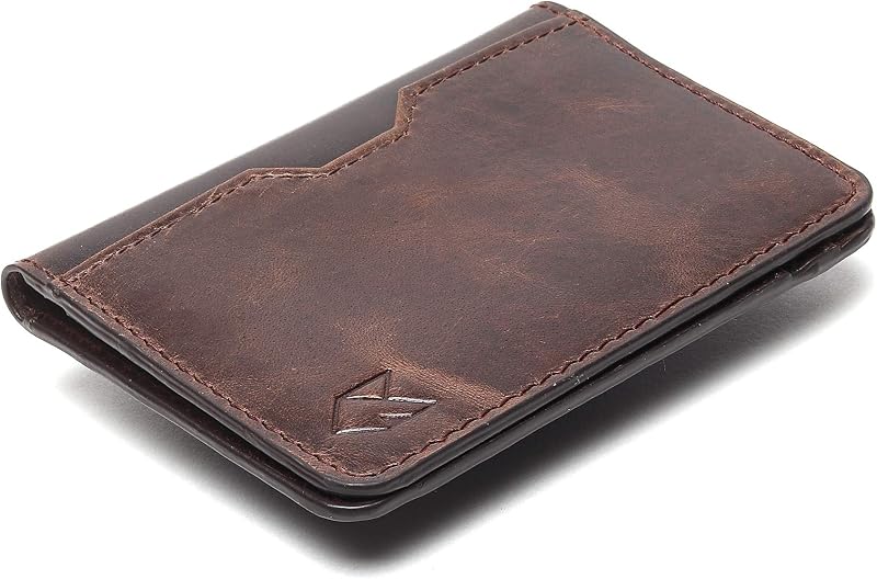 Portefeuille en Cuir avec Porte-Cartes de crédit pour Homme et Femme, Portefeuille Fin à Deux Volets avec Blocage RFID, Poche Avant Fine, Portefeuille Minimaliste, Petit étui pour Cartes