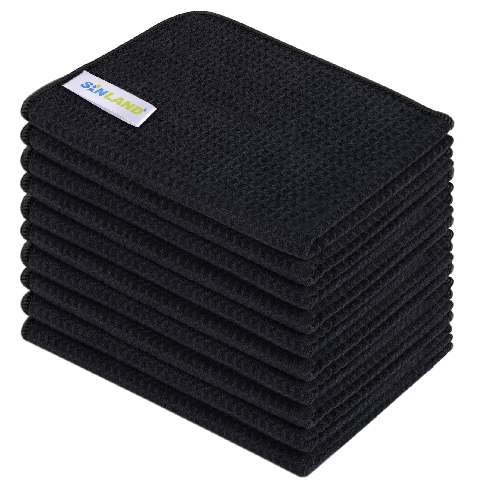 SINLAND Kitchen Towels Premium Sublimation Blank Towels Fast Dying Tea Towel Polyester Dish Towels for Drying Dishes16 Inch X 24 Inch 10 Pack Black