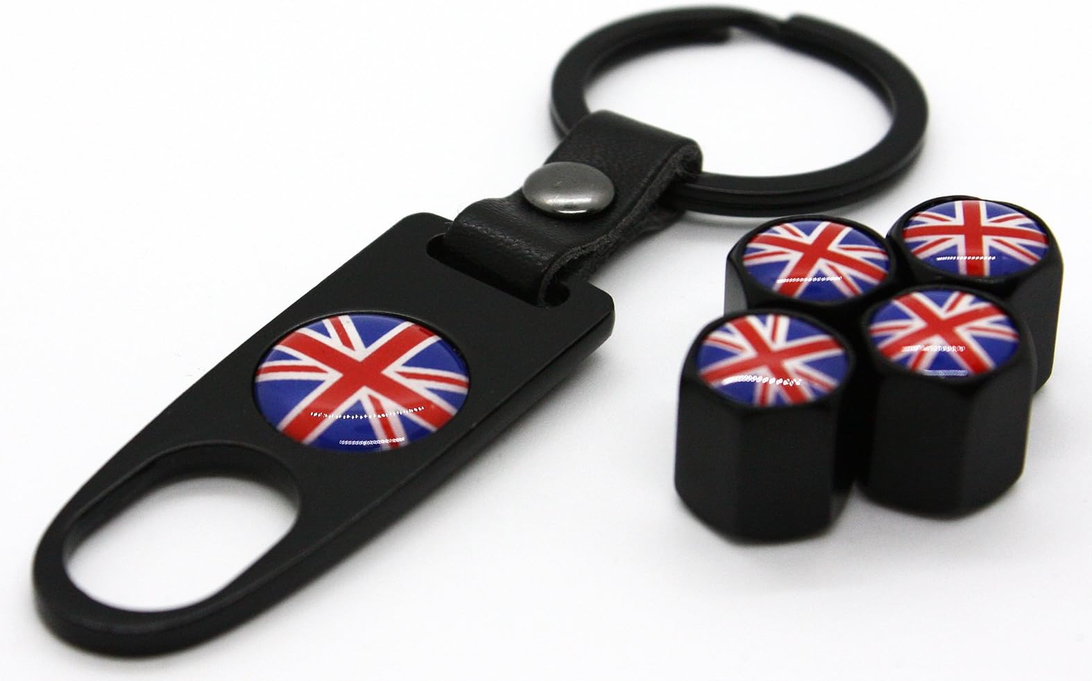 Key Chain Ring Accessories Tire Stem Valve Caps Union Jack 4pcs Decal Parts