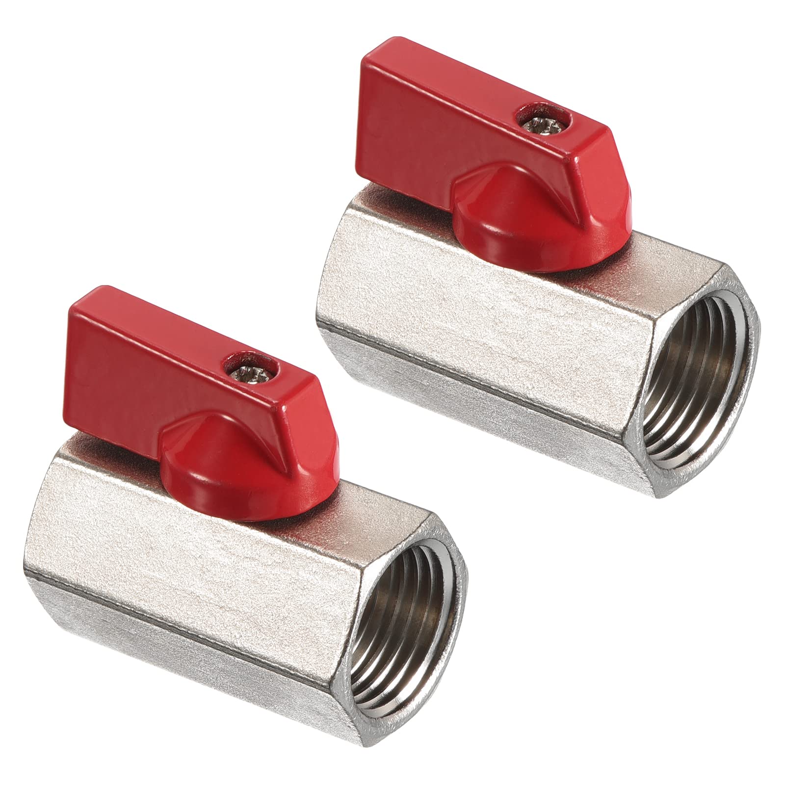 PATIKIL 1/2 NPT Brass Mini Ball Valve, 2 Pack NPT Female to Female Shut-Off Valve for Pipe Coupler Connector, Red