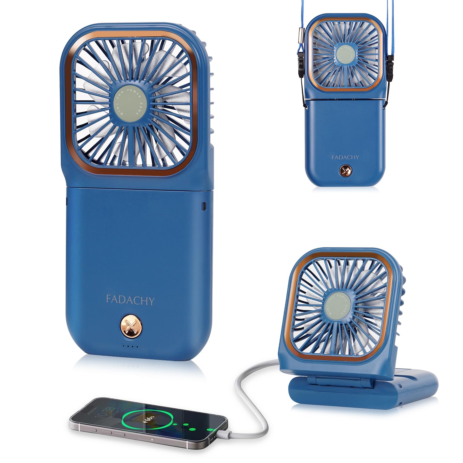FADACHY Foldable Mini Handheld Fan - USB Rechargeable 3000mAh, 3 Speeds Personal Cooling Fan Small