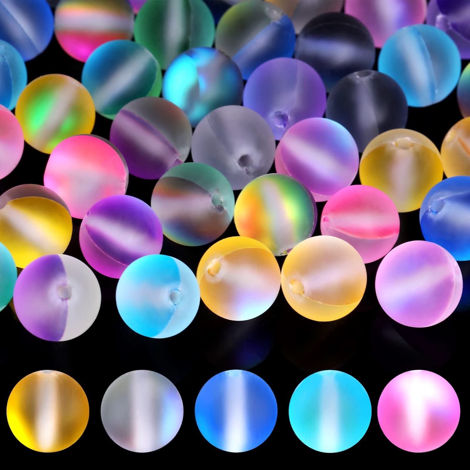 Abeillo 110Pcs Multi-color 8MM/6MM Round Glass Beads, Aurora Crystal Glass Beads for Jewelry Making, DIY Gifts, Arts & Crafts, Home & Wedding Decor