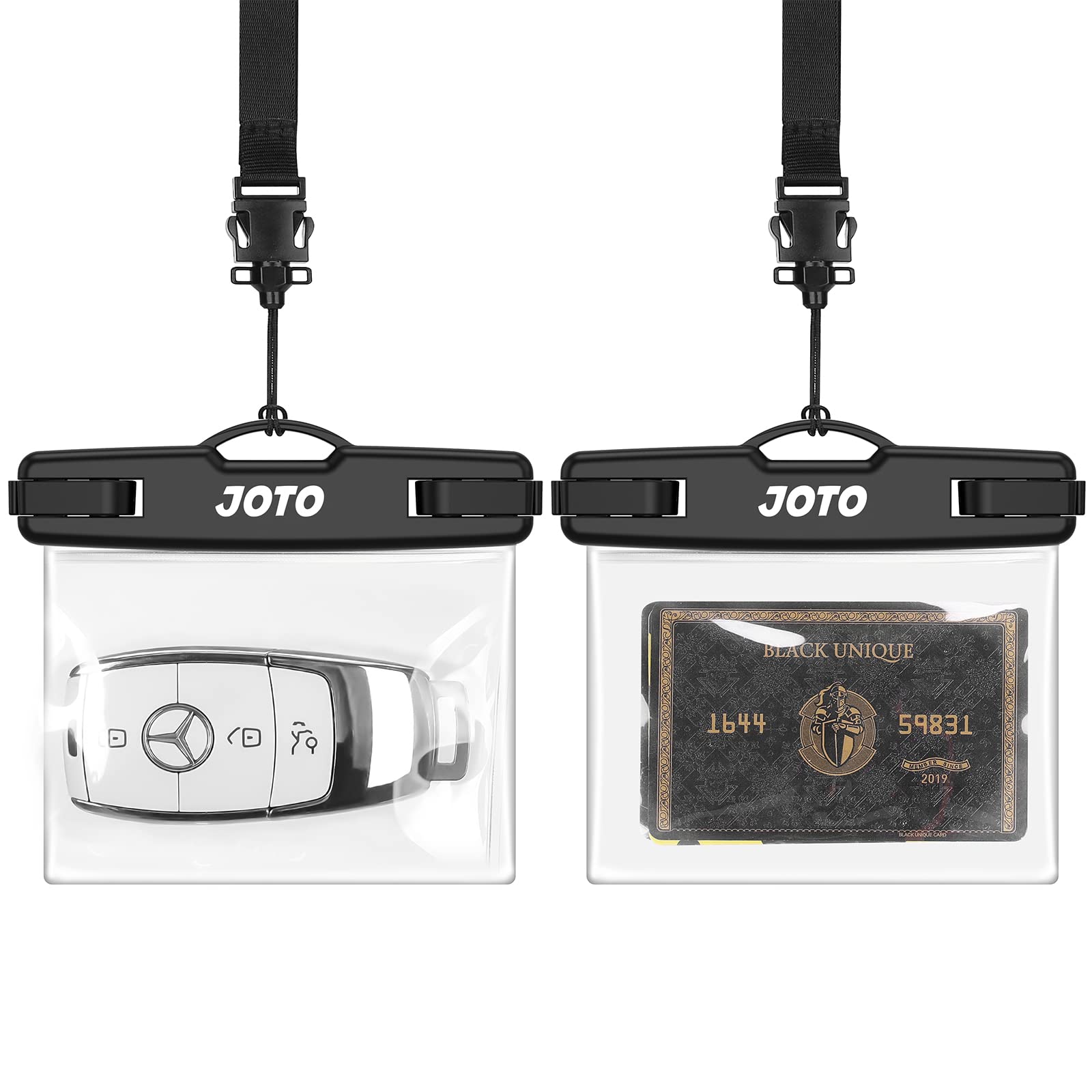 JOTO 2 Pack Waterproof Key Pouch for Swimming, Car Key Dry Bag Holder Waterproof Wallet with D Buckle and Lanyard for Credit Card ID Entry Remote Badge Cash Driver License –Black