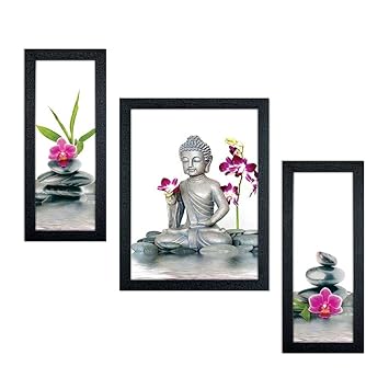 Delight White Buddha with Flower Set of 3 Painting