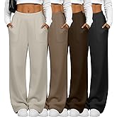 Velvelhall 4 Pack Women's Lounge Sweatpants High Waisted Wide Leg Pants with Pockets Loose Casual Pants Workout Yoga Jogger