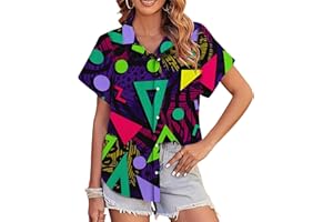 ALUVEE 80s 90s Outfits for Women 80s Party Themed Outfit Shirt 90s Hawaiian Button Down Shirts Retro Neon Disco tee Tops