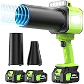 DEGGE Brushless Leaf Blower Cordless, Handheld Leaf Blowers with LED Work Light, Two Interchangeable Nozzles, Turbo Jet Blower for Lawn Care, Patio Cleaning, Garage Dust & Outdoor Use