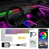 Acrylic Interior Car LED Lights with Remote and Wireless APP 6 in 1,Ambient Lighting Kits Fiber Optic Strip LEDs,16 Million Colors Music&amp;DIY Function