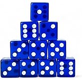 Luck Lab 10 Pack 19mm D6 Dice Set for Casino, Craps &amp; Table Games - Blue | Translucent acrylic D6 dice with rounded edges for RPGs, DND, MTG, board games &amp; dice stacking; includes velvet storage bag.