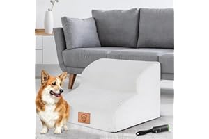 Almcmy Foam Pet Stairs for Small Dogs, 2-Tier Dog Stairs with Washable Cover, Non-Slip Pet Ramp Puppy Stairs for Older Cats, Injured Dogs or Disabled Pets - Send 1 Lint Roller