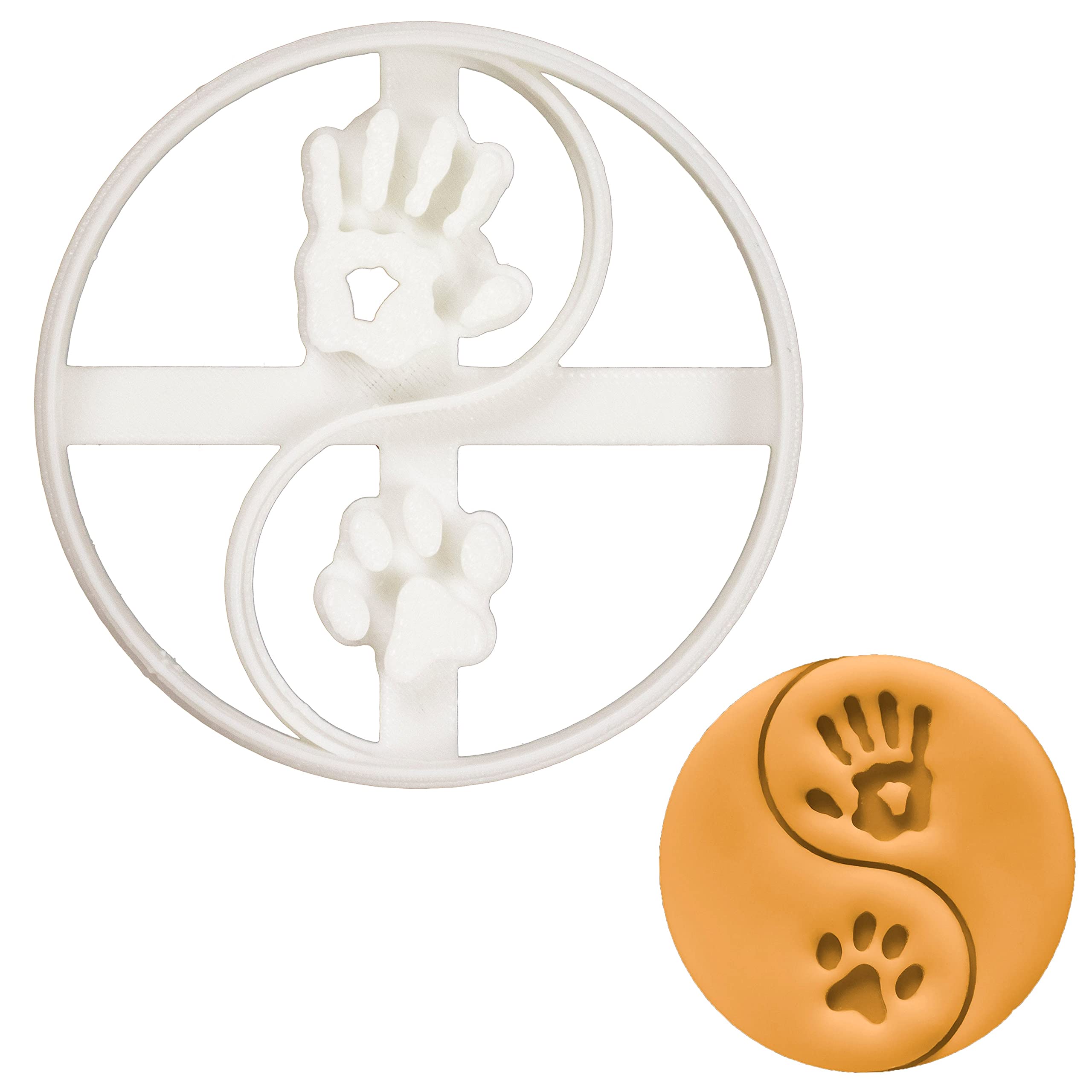 BAKERLOGY Yin Yang Dog Paw Print and Human Hand Cookie Cutter - Detailed Biscuit Cutter Design for Baking and Crafts, Ideal on Fondant, Dough, Clay