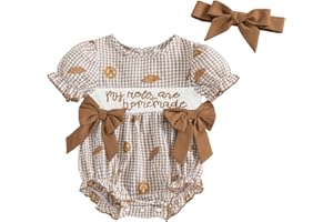 FIOMVA Toddler Baby Girl Clothes Summer Smocked Bubble Romper Embroidery Onesie Short Sleeve Bodysuit Cute Outfits