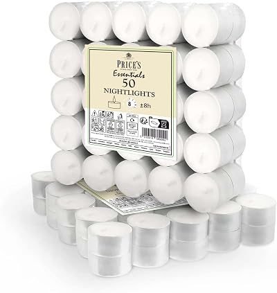 Price’s Candles 50 Pack Unscented 8 Hour Tea Lights Long Burning Tealights