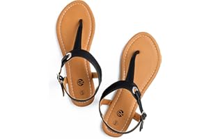 Rekayla Flat Thong Sandals with T-Strap and Adjustable Ankle Buckle for Women