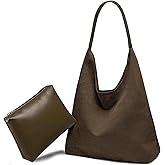 Suede Hobo Bag for Women 2 Pcs Purse Slouchy Faux Suede Tote Bag Leather Handbag