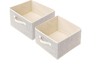 EITMOW Storage Baskets, 11-Inch Woven Fabric Bins, Storage Cubes with Reinforced Handles, Organizer Bins for Closet Shelves, Foldable, for Toys, Clothes, Natural Beige (2PCS/Beige-11*11*7.8inch)