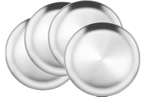 HaWare 4-Piece 18/8 Stainless Steel Plates, Metal 304 Dinner Dishes for Kids Toddlers Children, 9 Inch Feeding Serving Camping Plates, Reusable Dinnerware, Shatterproof & Non-toxic, Dishwasher Safe