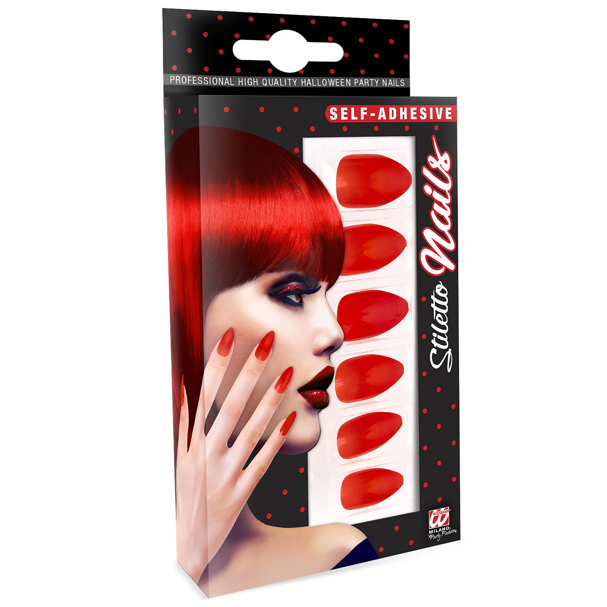 Widmann ? Set 12 Nail Stiletto auto-adesive Womens, Red, One Size, vd-wdm05342