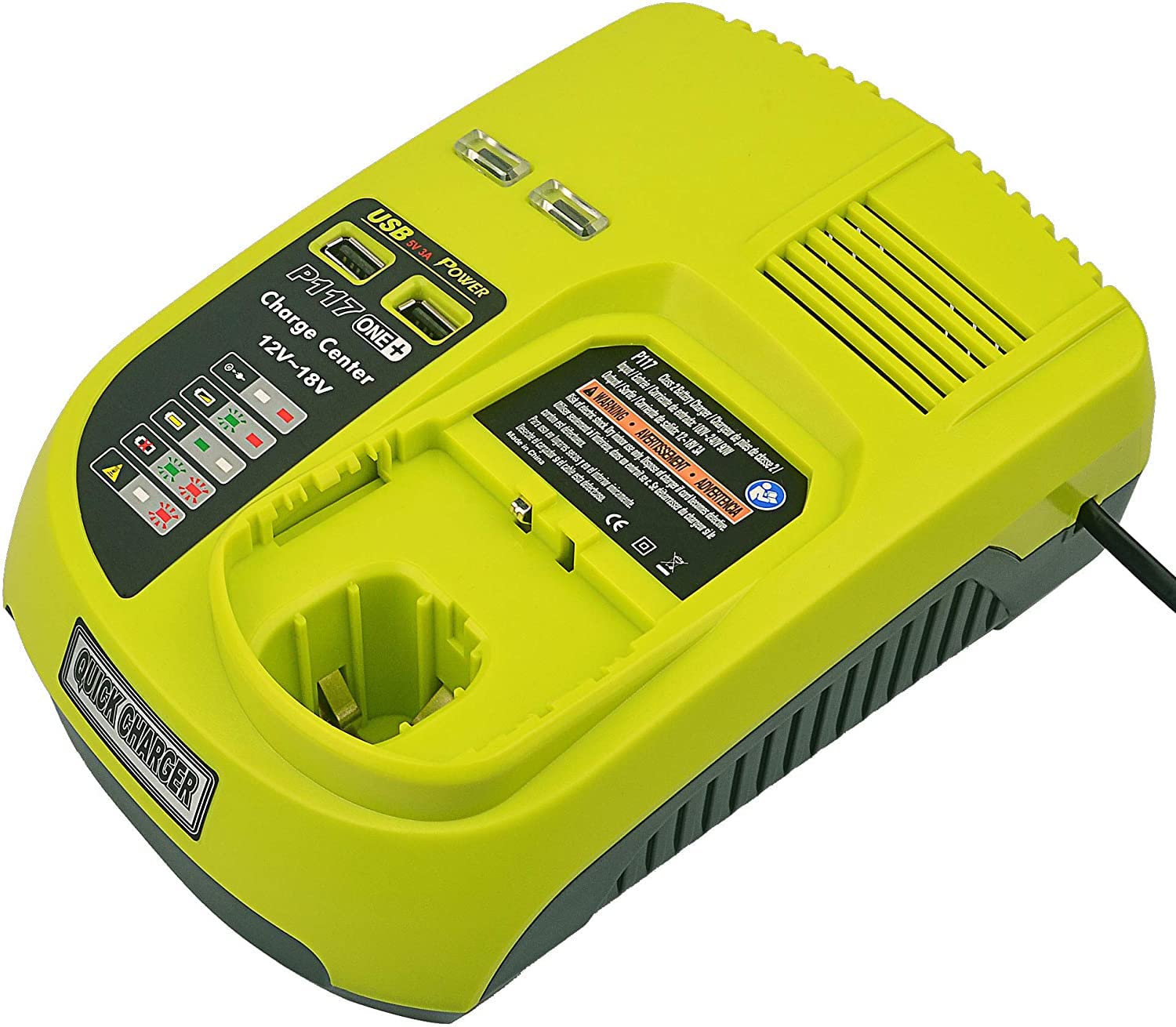 JANRI Replacement P117 Power Tool Charger Li-ion & Ni-cad Ni-Mh Battery Charger 12V MAX and 18V MAX for Ryobi ONE + Plus RB18L50 RB18L40 RC18115 5132000047 P107 P108 P200 RC18120 140153004 UK plug