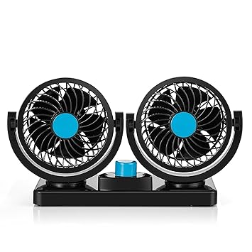 Bestland Doppelkopf-Fahrzeug-Ventilator 12V Auto Kfz Ventilator mit 360-Grad-Drehung 2 Speed starker Wind