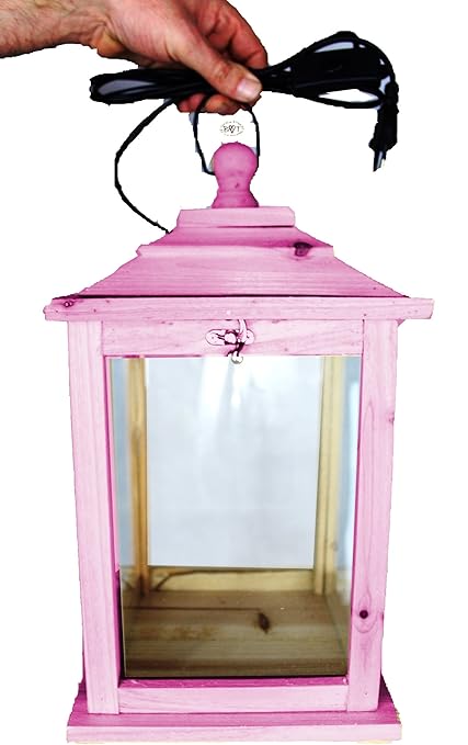 XXL Holzlaterne, Laternen, komplett mit Beleuchtung, mit Glas und Holz - Rahmen, KL-OFOS-PINK aus Holz rot pink amazon rosaro
