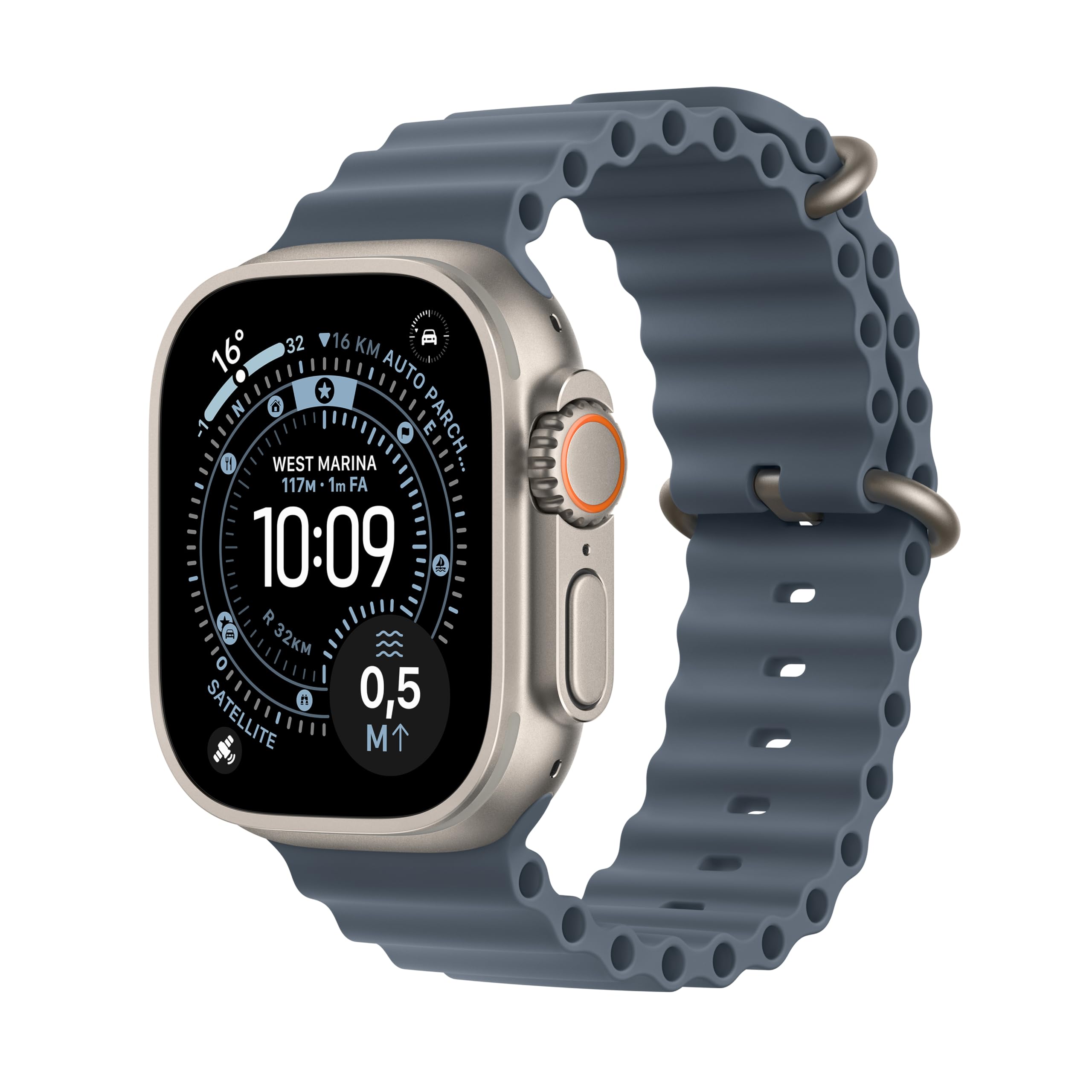 Apple Watch Ultra 3 GPS + Cellular, Cassa 49 mm in titanio naturale con Cinturino Ocean blu salmastro
