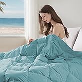 puredown® Soft Feather Down Blanket Lightweight Packable Down & Feather Fill Blanket for Indoor and Outdoor Use, Queen Size Blankets, 88"X90", Sea Blue