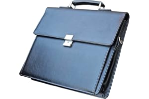 VOYLUX Mens Leather Briefcases Office Attorney Student Attache Case Messenger Bag w/Padded Compartment,Black