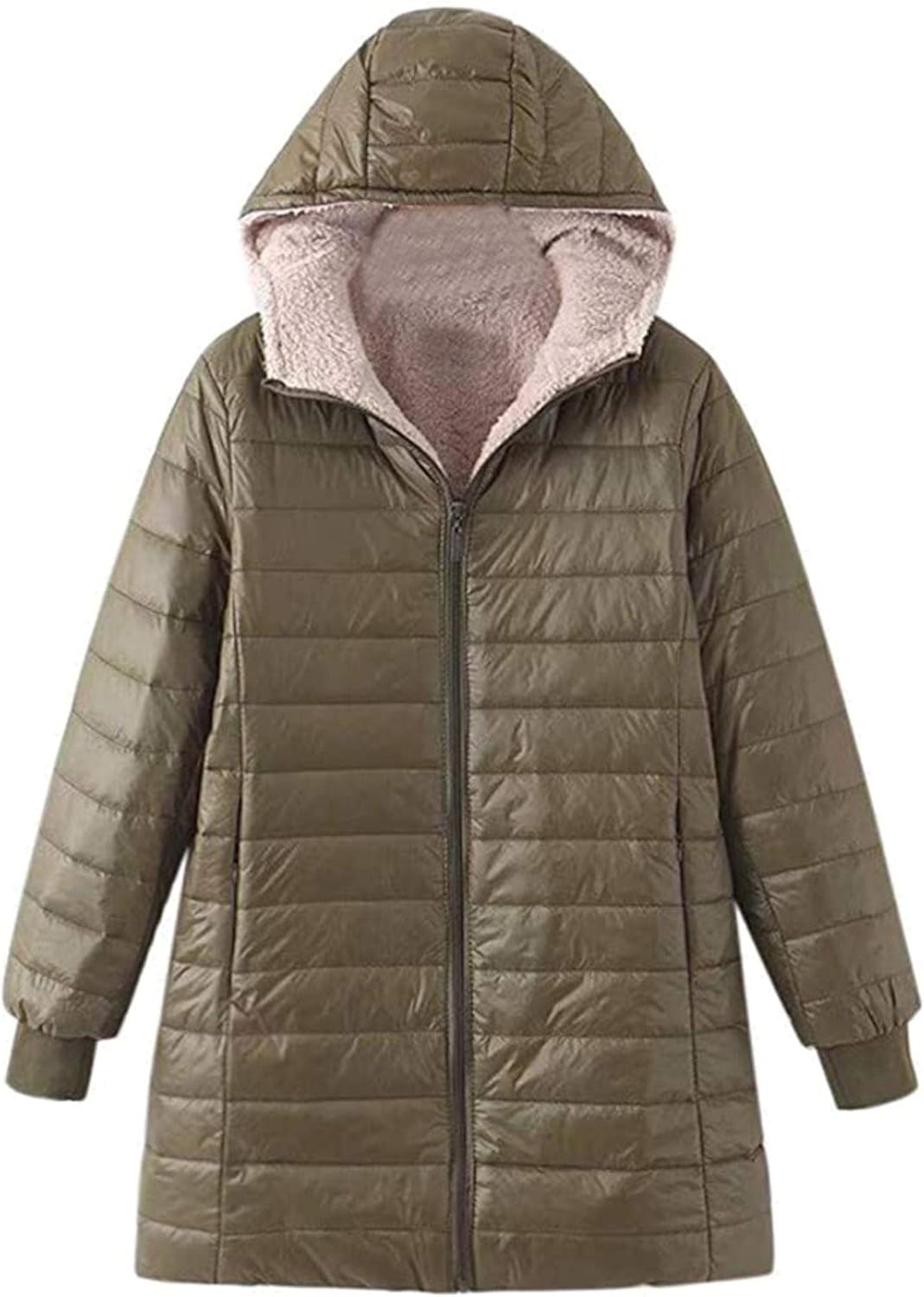 Women Fashion Loose Outerwear Long CottonPadded Jackets Pocket Hooded Coats Clothing