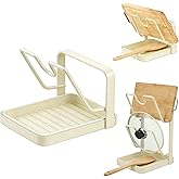 Yogkuse 304 Stainless Steel Pot Lid Holder While Cooking,Pot Lid Holder,Kitchen Pot Lid Storage Rack, Removable Drip Tray, Multifunctional Kitchen Organizer Stand for Countertop (White, Single-layer)