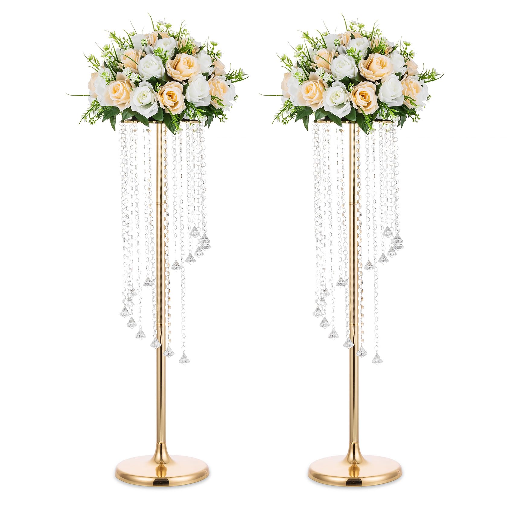 Photo 1 of Nuptio 2 Pcs 35.4inch Tall Wedding Centerpieces Gold Vases Crystal Flower Vase Metal Flowers Stand for Party Tables Decorations - Elegant Bulk Weddings Decoration Table Chandelier Centerpiece Stands